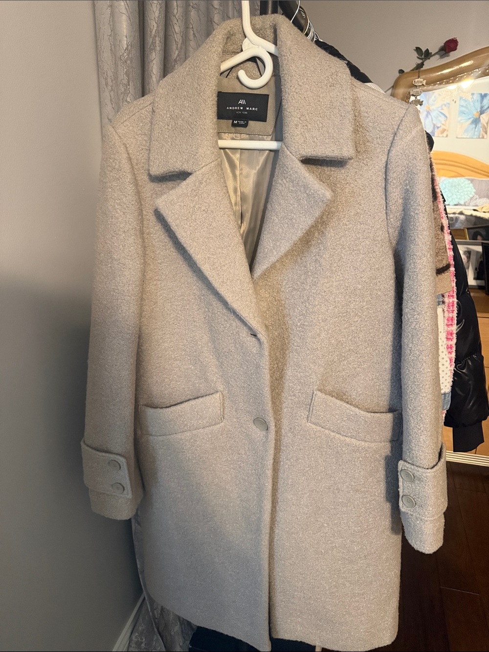 Andrew Marc Beige Wool-Blend Pea Coat
